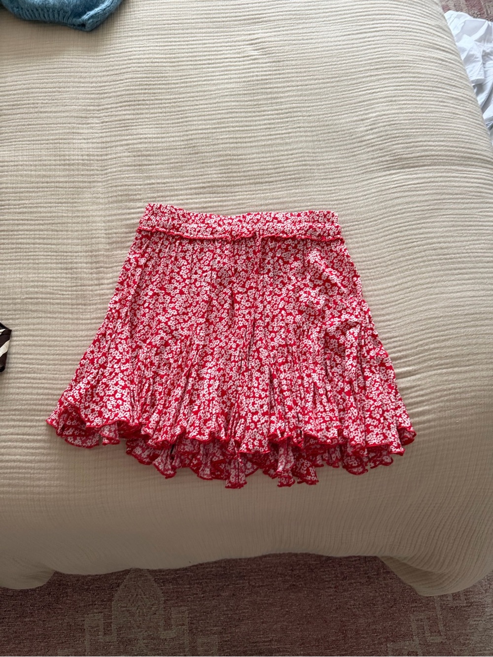 Red Floral Ruffle Mini Skirt - Women's